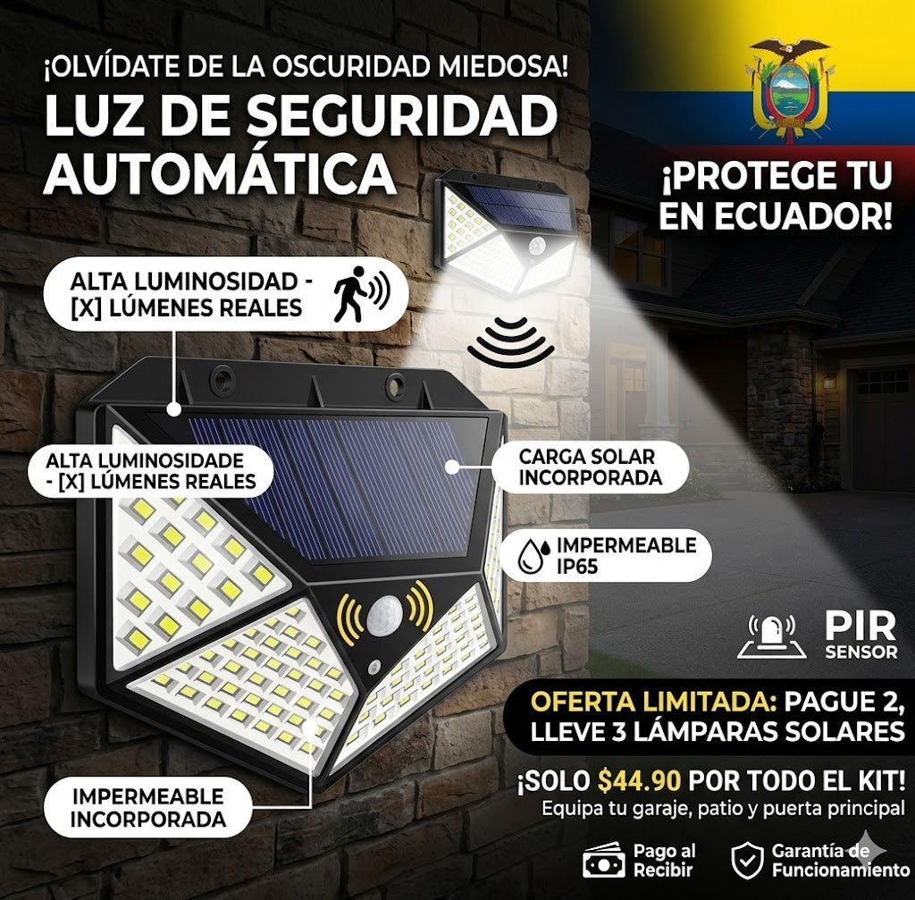 Pack x3 Focos LED Solares Pro - Seguridad Total y Cero Gasto Eléctrico